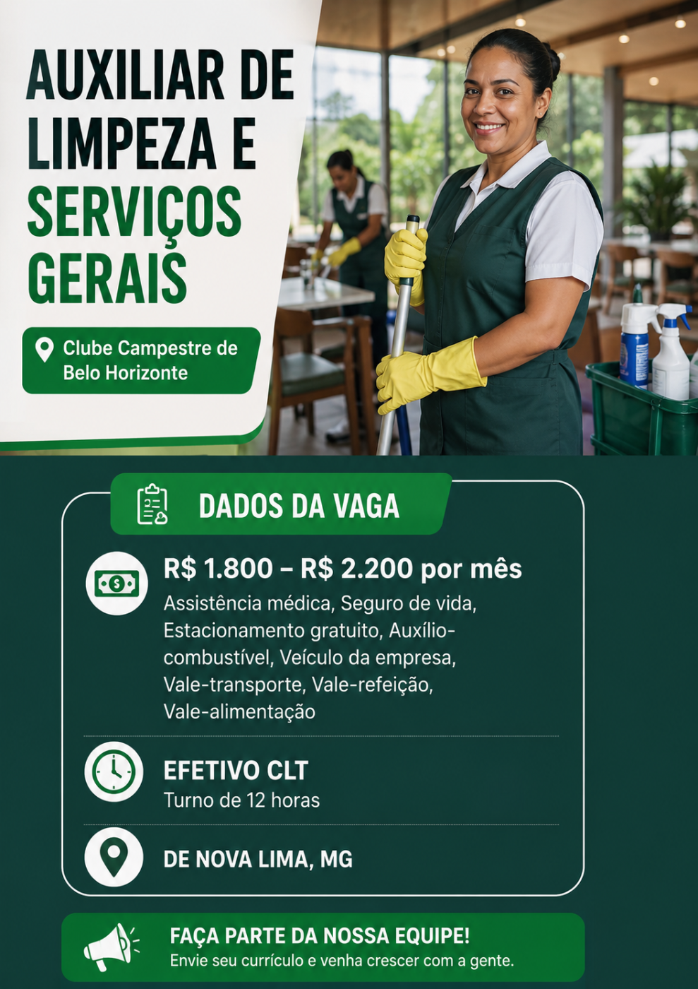 Imagem da vaga Auxiliar de limpeza e serviços gerais 12x36